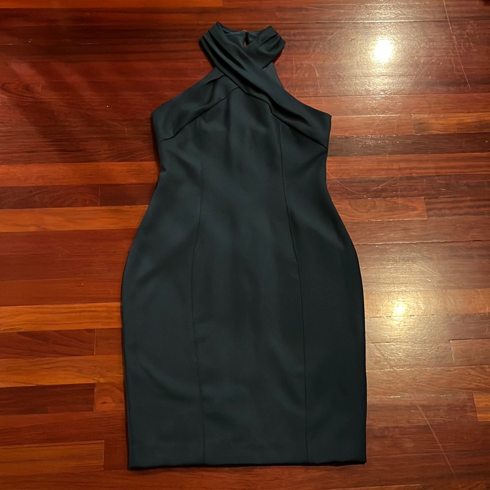 womens size10 US Lipsy halter pleated dark green bodycon dress